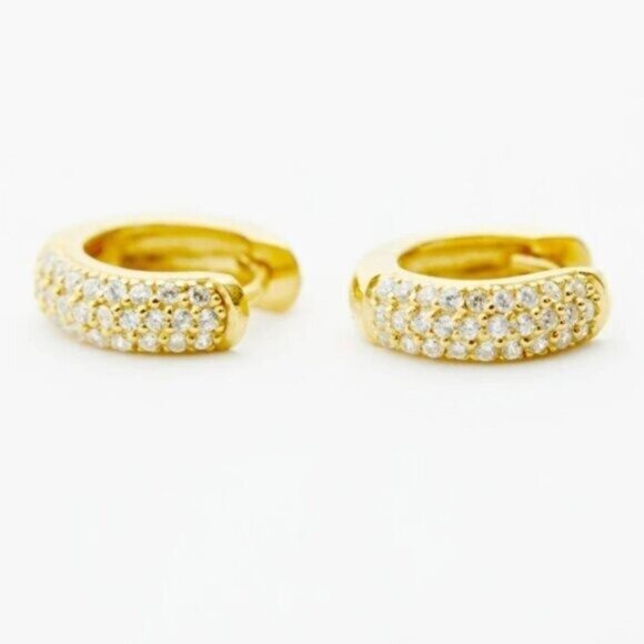 Chunky Gold Pave Huggie Hoop Earrings  8 or 10mm CZ Huggies 18K Gold PRETTY - Picture 9 of 14